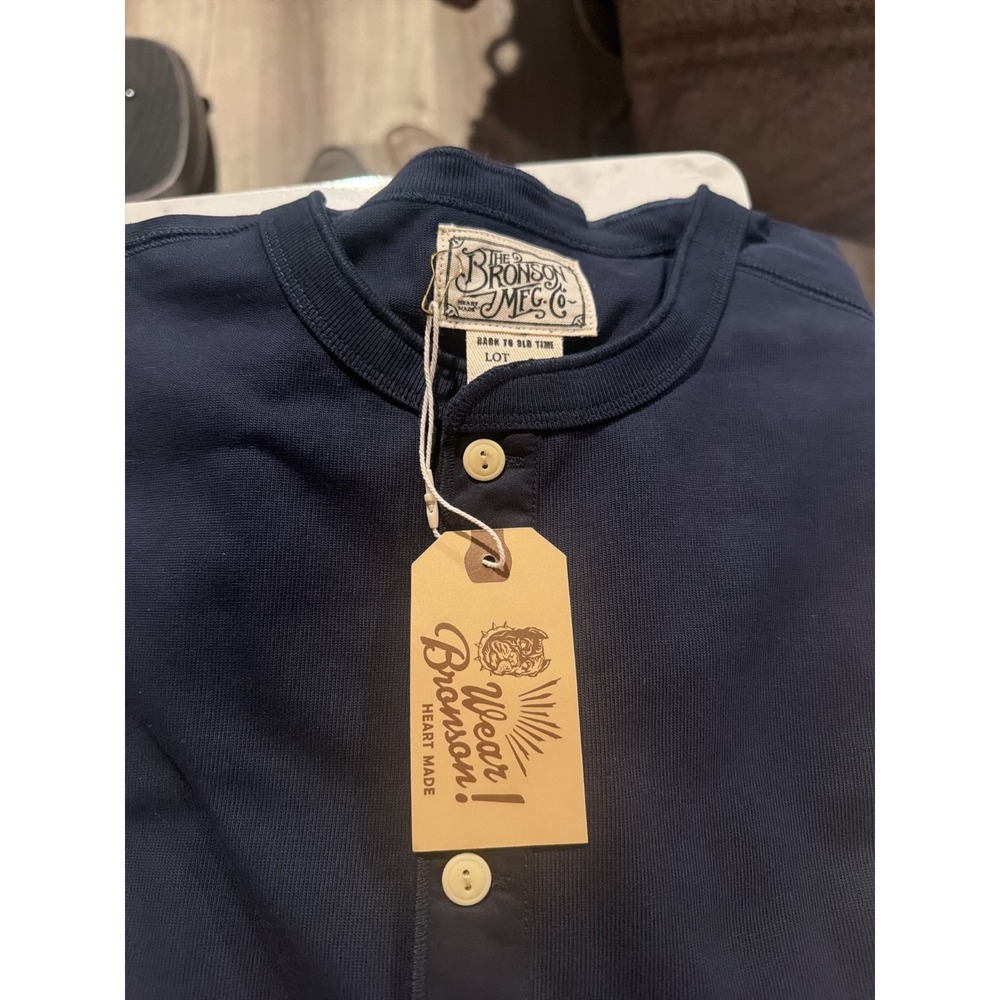 Bronson Mfg Co Vintage Long Sleeve Henley Shirt Navy Heavyweight Cotton Men's - Picture 3 of 3